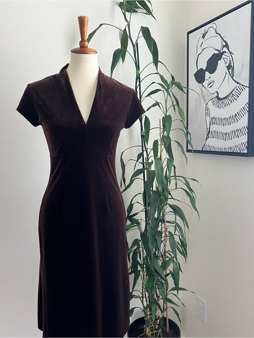 Vintage 90’s /Y2k Hanky Panky - Chocolate Brown Velvet Midi Dress